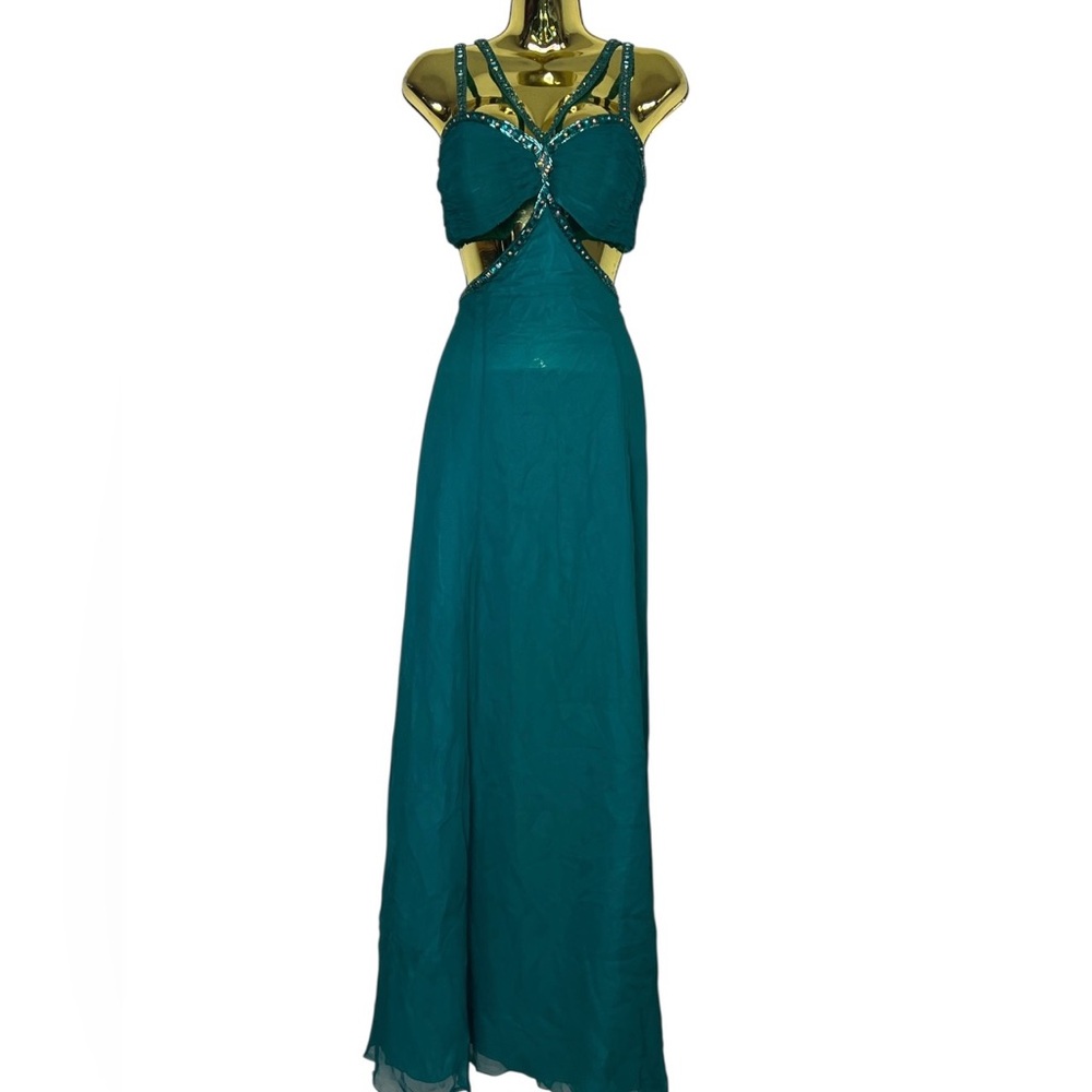 Vintage Elegant silk beaded Teal Evening Gown